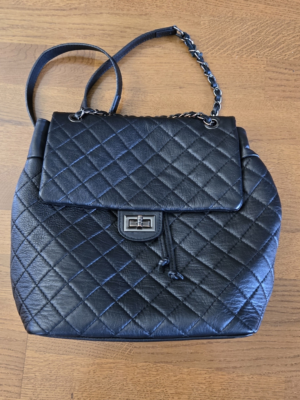 Vera Pelle Black Quilted Leather Backpack Or Shoulder Bag